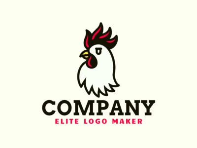 Diseño de logotipo minimalista con una cabeza de gallo en rojo, negro y amarillo, capturando una identidad visual audaz y limpia.