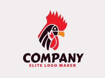 Logotipo personalizable en forma de un gallo compuesto por un estilo abstracto y colores rojo, amarillo, y negro.