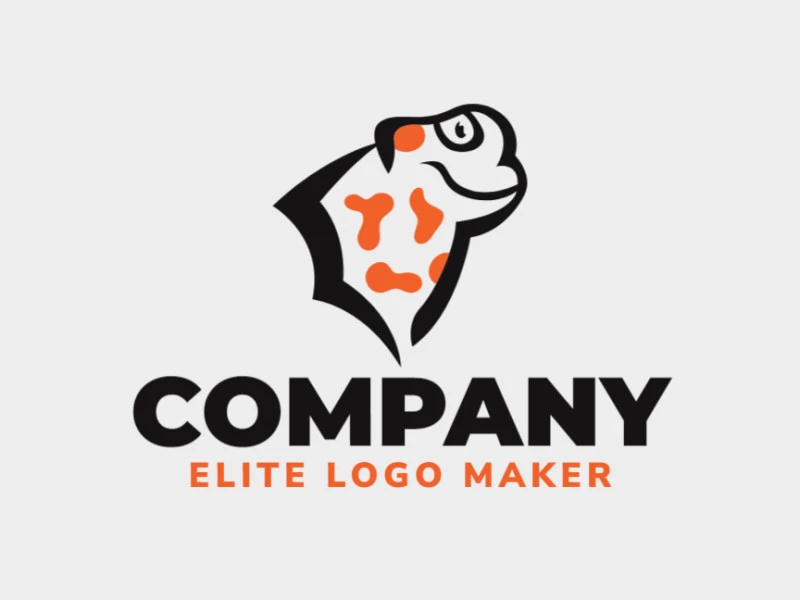 Logotipo personalizable compuesto de formas sólidas y estilo abstracto formando una salamandra en colores negro y naranja.