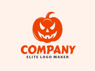 Logotipo creativo en forma de una calabaza aterradora con un diseño memorable y un estilo abstracto, el color utilizado es el naranja oscuro.