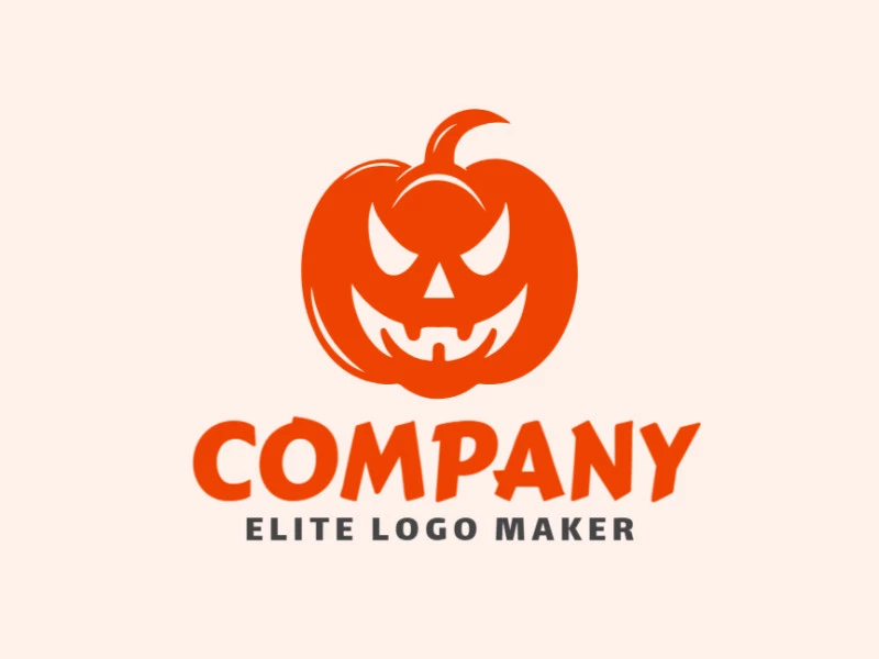 Logotipo creativo en forma de una calabaza aterradora con un diseño memorable y un estilo abstracto, el color utilizado es el naranja oscuro.