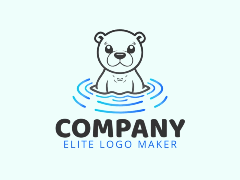 Un logotipo minimalista creativo con una foca flotando graciosamente en el agua, diseñado con líneas simples y colores suaves para un aspecto elegante.