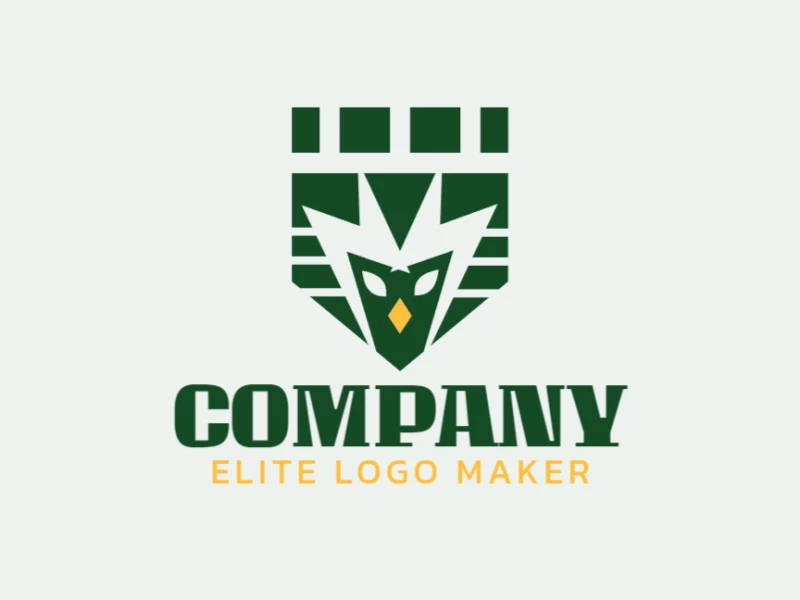 Logotipo con diseño creativo, formando un escudo combinado con un pájaro, con estilo abstracto y colores personalizables.