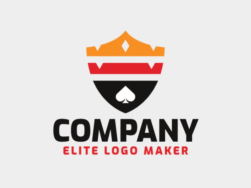 Logotipo simple con formas sólidas, formando un escudo combinado con una corona, con un diseño refinado y con los colores naranja, rojo y negro.