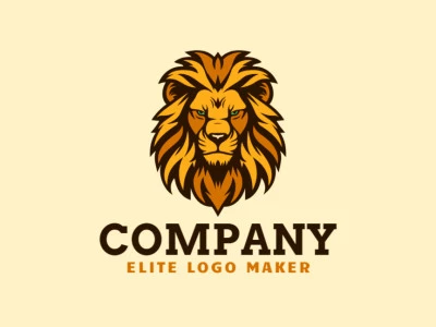 Un logotipo de mascota con un león siniestro, que combina elementos feroces y audaces en tonos marrón, naranja y amarillo para un diseño impactante y memorable.