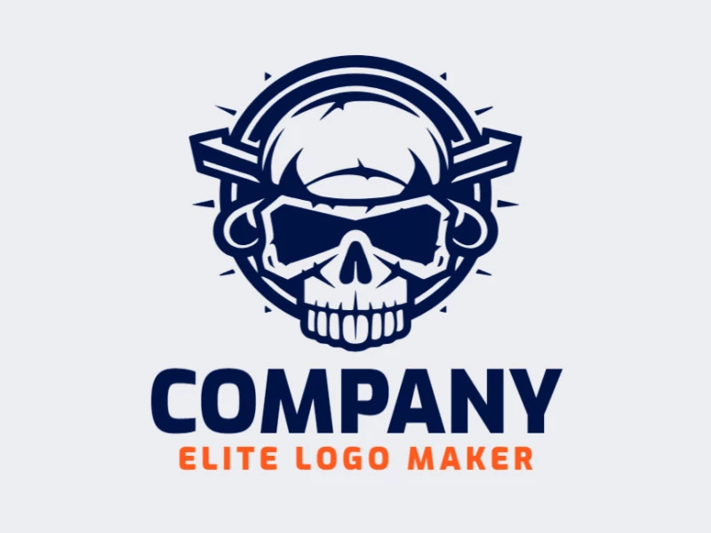 Logotipo ideal para diferentes empresas en forma de un cráneo con un estilo simétrico.