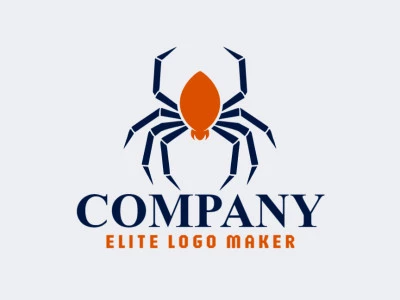 Logotipo simétrico con formas sólidas que forman una araña con un diseño refinado y colores azul oscuro y naranja oscuro.