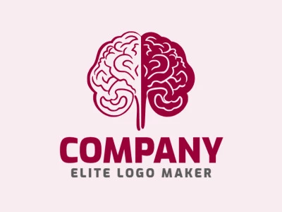 Concepto de logotipo monoline con elementos originales que forman un cerebro dividido con diseño de élite y color rojo oscuro.