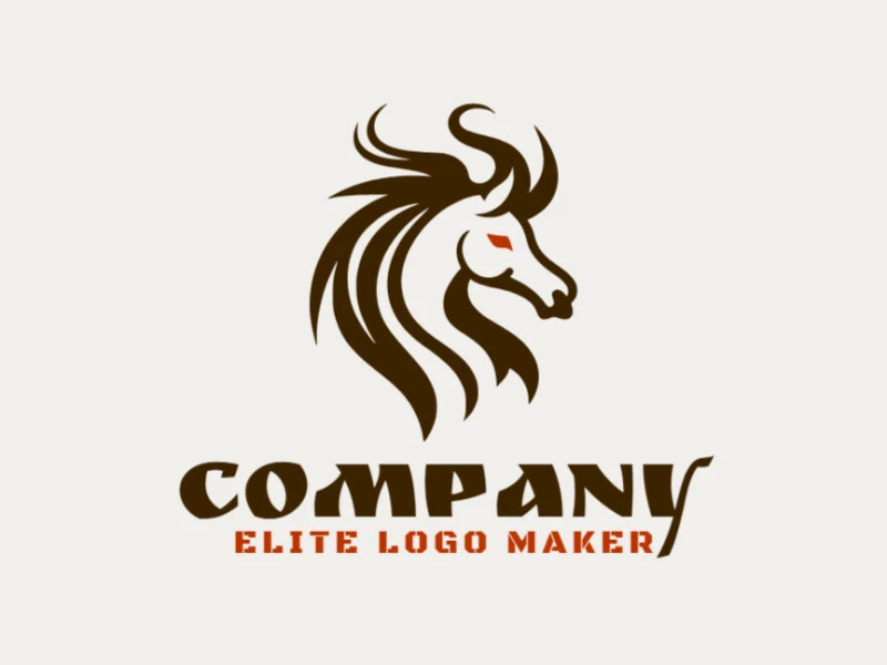 Logotipo listo para venta en forma de un caballo semental con diseño animal y colores naranja y marrón oscuro.