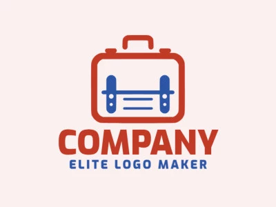 Cree un logotipo vectorial para su empresa en forma de una maleta con un estilo minimalista, los colores utilizados son azul y rojo.