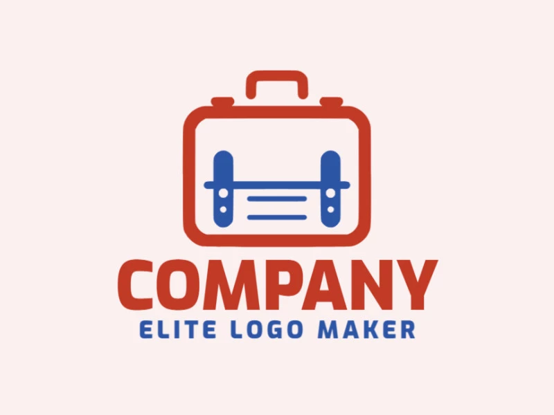 Cree un logotipo vectorial para su empresa en forma de una maleta con un estilo minimalista, los colores utilizados son azul y rojo.