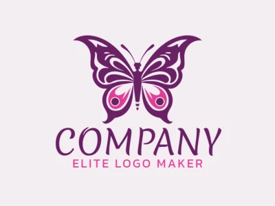 Logotipo en forma de una mariposa simétrica en colores violeta y rosa, este logotipo es ideal para diferentes áreas de negocio.