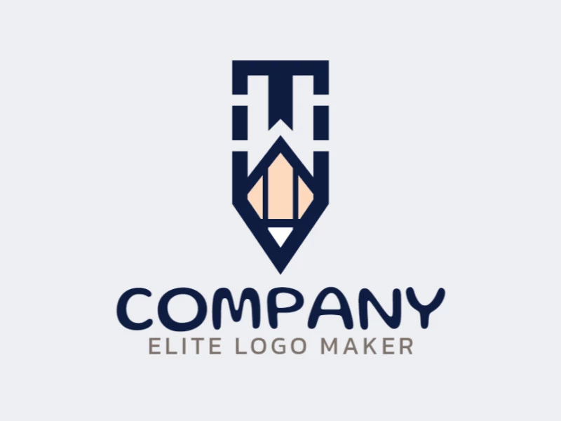 Crear su propio logotipo en forma de una letra "T" combinado con un lápiz, con un estilo minimalista y colores azul y beige.