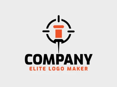 Crear un logotipo para su empresa en forma de un objetivo combinado con un alfiler, con estilo minimalista y colores naranja y negro.