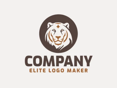 Logotipo personalizable en forma de un tigre compuesto por un estilo circular y colores amarillo oscuro y marrón oscuro.