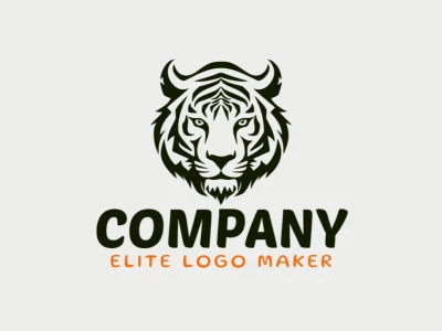 Cree un logotipo vectorial para su empresa en forma de una cabeza de tigre con un estilo simétrico, el color utilizado es el negro.