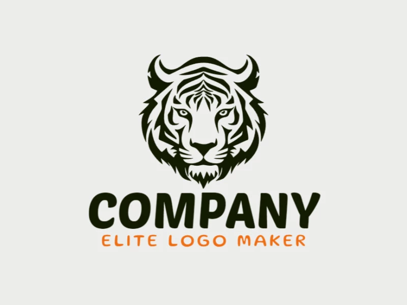 Cree un logotipo vectorial para su empresa en forma de una cabeza de tigre con un estilo simétrico, el color utilizado es el negro.