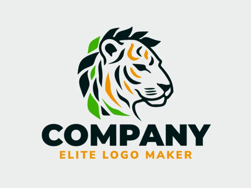 Logotipo memorable en forma de un tigre combinado con hojas con estilo animal y colores personalizables.