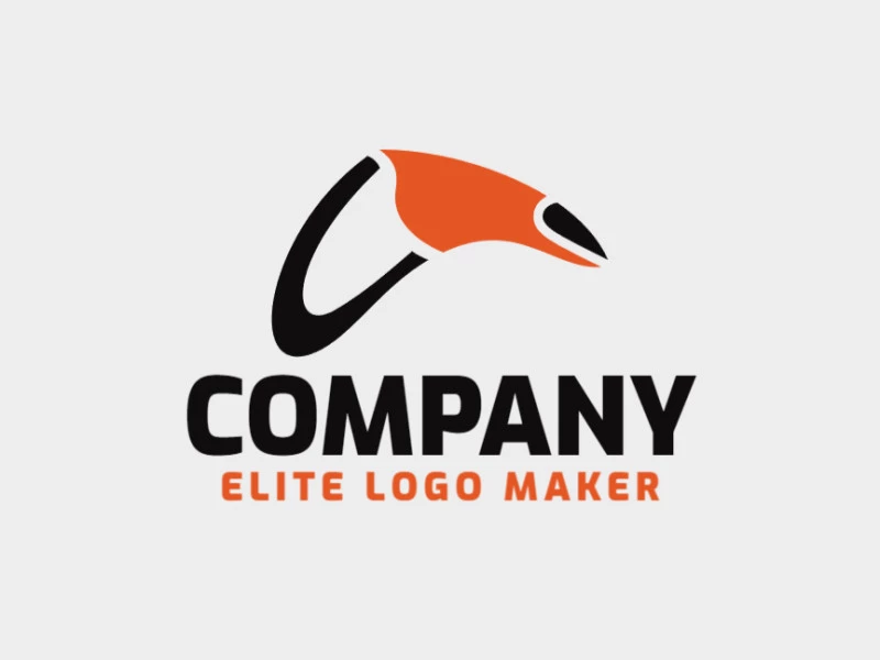 Logotipo personalizable en forma de un tucán combinado con un bumerang, con diseño creativo y estilo minimalista.