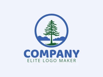 Logotipo circular con un diseño refinado que forma un árbol combinado con nubes, en colores verde y azul.