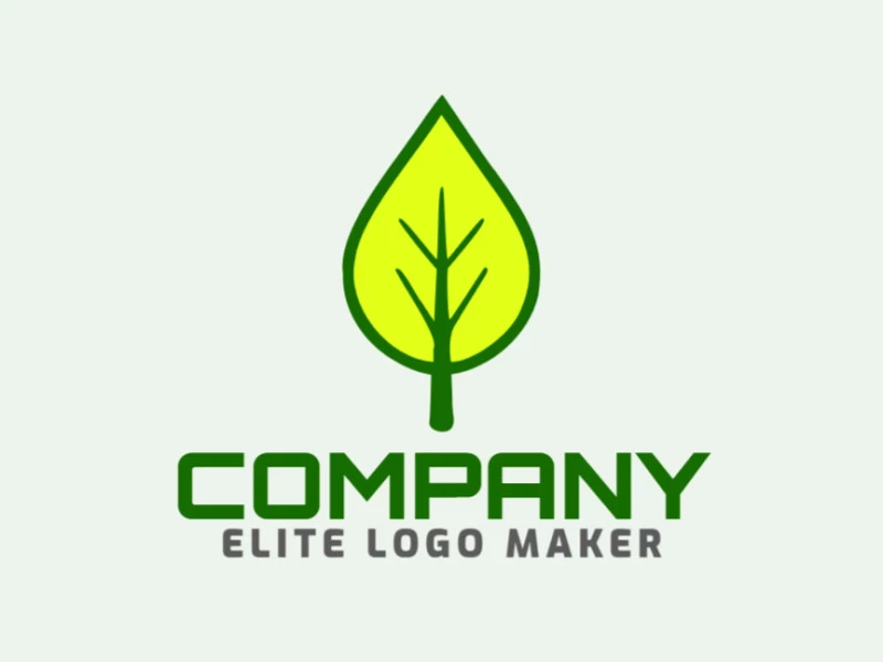 Logotipo minimalista con formas sólidas que forman una hoja de árbol con un diseño creativo y colores amarillo y verde oscuro.