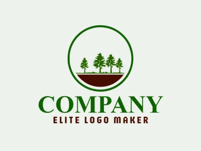 Logotipo disponible para venta en forma de árboles con estilo ilustrativo y colores marrón y verde oscuro.