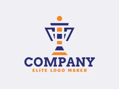 Logotipo creativo creado con formas abstractas que forman un trofeo, en colores azul y naranja.