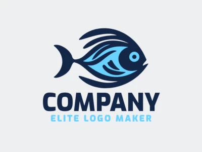 Concepto de logotipo animal con enfoques creativos que forman un pez tropical en colores azul y azul oscuro.