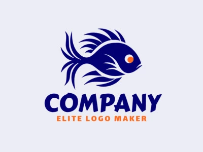 Logotipo creativo en forma de un pez tropical con un diseño memorable y un estilo mascota, los colores utilizados son naranja y azul oscuro.