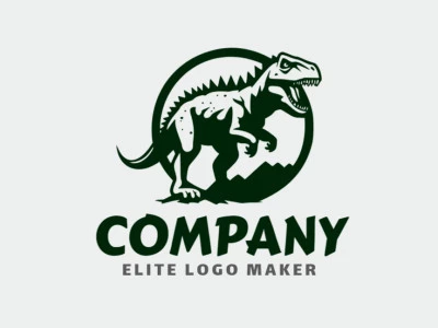 Logotipo listo para venta en forma de un tiranosaurio con diseño abstracto y color verde oscuro.