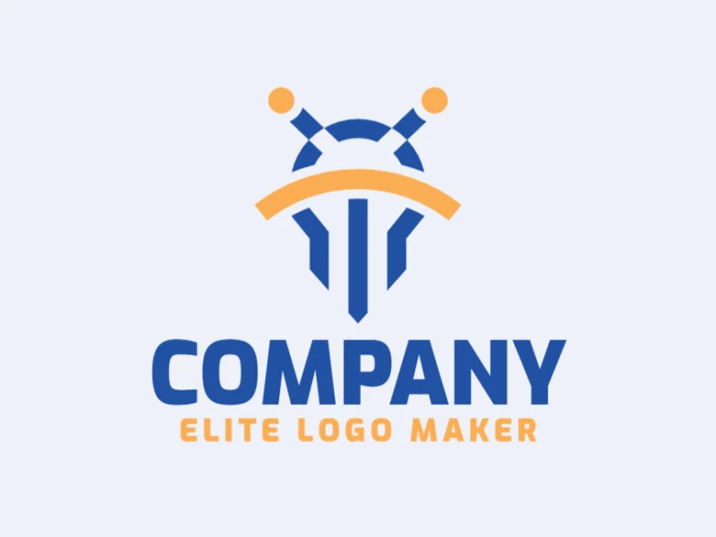 Logotipo personalizable compuesto de formas sólidas y estilo minimalista formando un nave espacial en colores azul y amarillo.