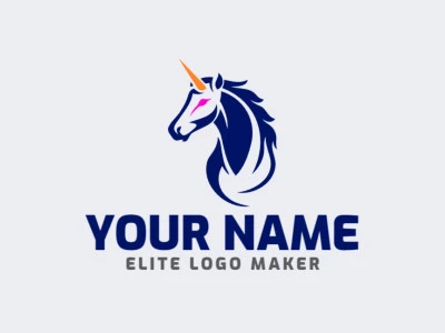 Un logotipo refinado y simple con un unicornio en tonos de naranja, rosa y azul oscuro, capturando la elegancia en un diseño minimalista.