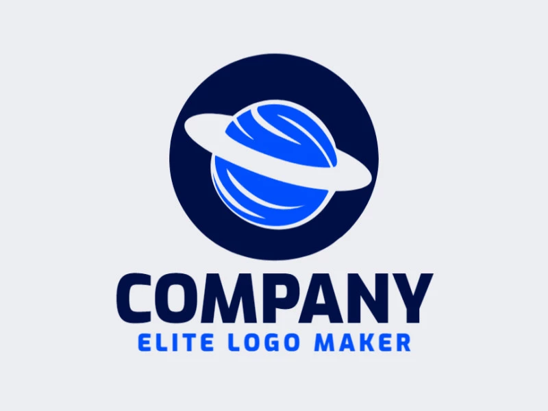 Cree un logotipo vectorial para su empresa en forma de un universo con un estilo minimalista, los colores utilizados son azul y azul oscuro.