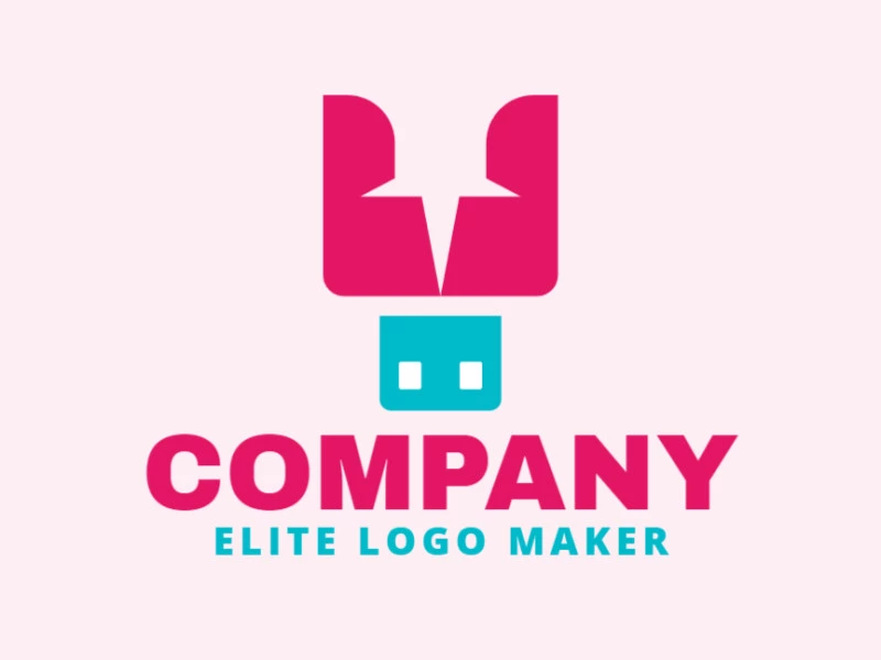 Logotipo creativo en forma de un alfiler combinado con un usb con un diseño memorable y un estilo abstracto, los colores utilizados son azul y rosa.