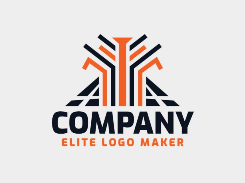 Cree un logotipo vectorial para su empresa en forma de un volcán con un estilo simétrico, los colores utilizados son negro y naranja.