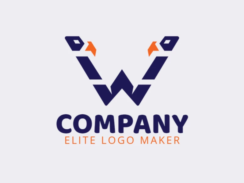 Crear su logotipo en línea con la forma de una letra "W" combinado con dos pájaros, con colores personalizables y estilo simétrico.