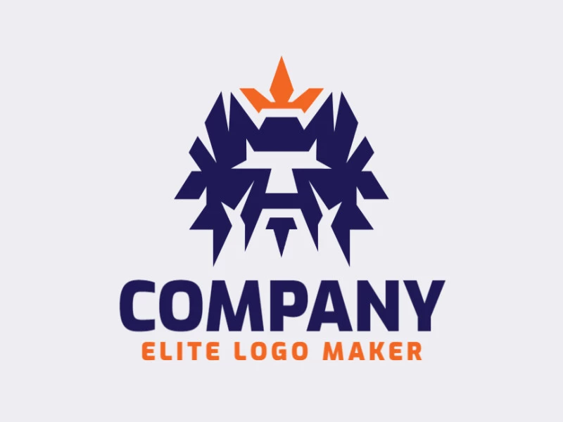 Logotipo personalizable en forma de un guerrero, compuesto por un estilo simétrico y colores azul y naranja.