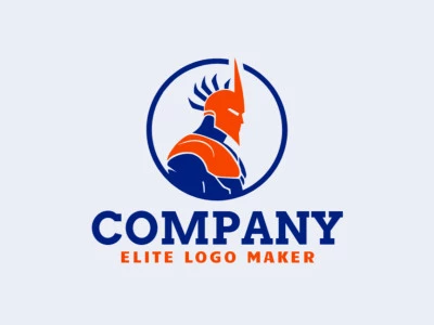 Cree un logotipo vectorial para su empresa en forma de un guerrero con un estilo minimalista, los colores utilizados son naranja y azul oscuro.