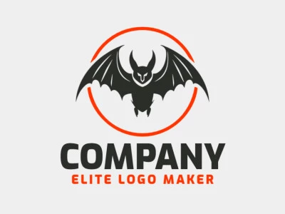 Un logotipo profesional en forma de murciélago salvaje con un estilo simétrico, en colores naranja y negro.