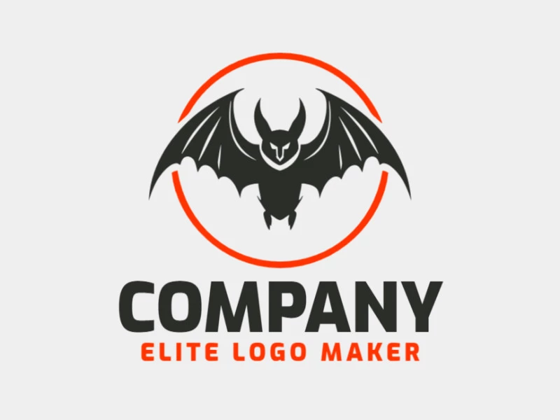 Un logotipo profesional en forma de murciélago salvaje con un estilo simétrico, en colores naranja y negro.