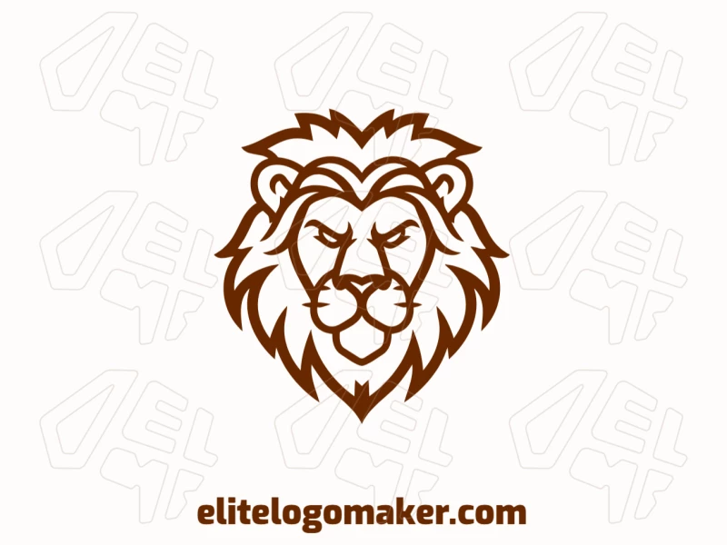 Una plantilla de logo vectorial elegante con un león salvaje en estilo simétrico con colores marrones, perfecta para la marca de una empresa.