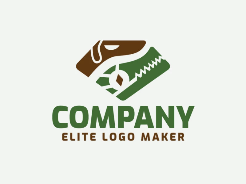 Logotipo creativo en forma de un perro combinado con un caimán con un diseño memorable y un estilo abstracto, los colores utilizados son verde y marrón.