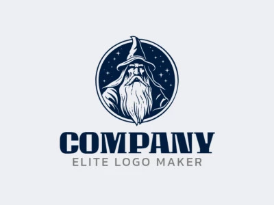 Logotipo disponible para venta en forma de un mago con estilo circular y color azul oscuro.