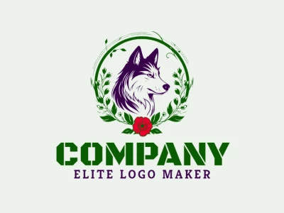 Irradiando misticismo y gracia, el logotipo ornamental del lobo cautiva con su diseño intrincado y una mezcla fascinante de tonos verdes, rojos y morados.