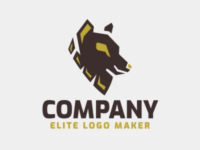 Logotipo creativo en forma de un lobo con un diseño memorable y un estilo abstracto, los colores utilizados son amarillo y marrón.