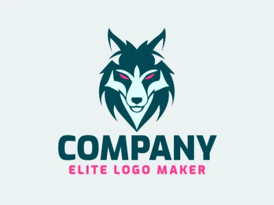 Un logo animal con una cabeza de lobo en azul y rosa, simbolizando audacia y creatividad, perfecto para marcas que buscan una identidad única y dinámica.