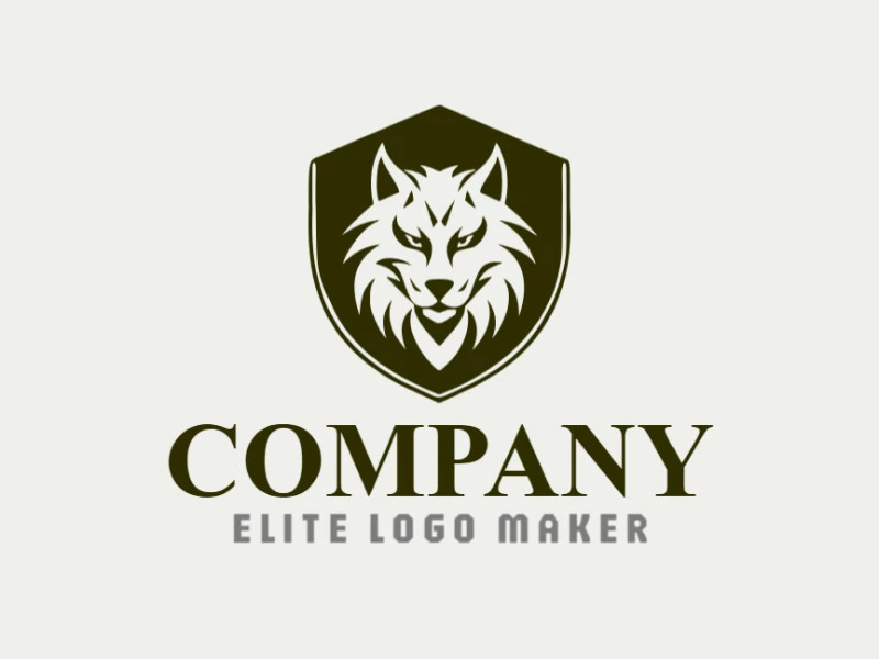 Logotipo memorable en forma de un lobo combinado con un escudo con estilo mascota y colores personalizables.