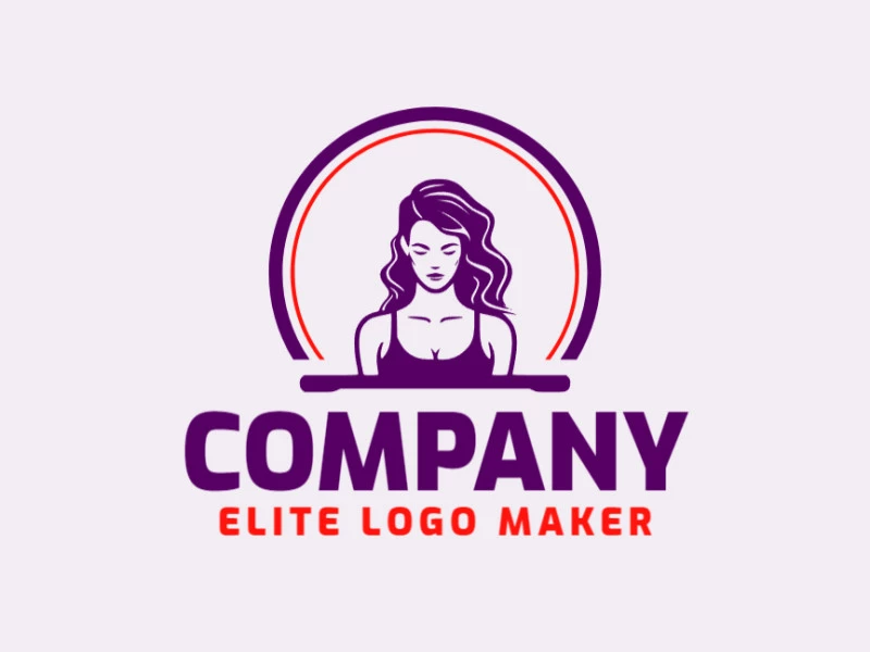 Logotipo creativo con formas sólidas que forman una mujer con un diseño refinado y colores naranja y violeta.