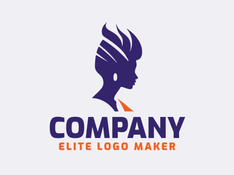 Un logotipo abstracto con forma de mujer utilizando colores azul y naranja. Perfecto para una marca moderna y creativa que desea destacarse.