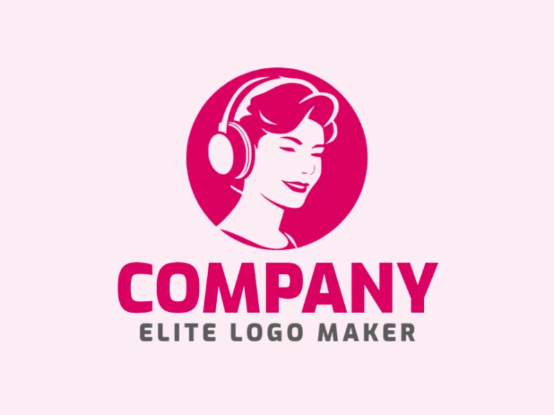 Logotipo en forma de una mujer usando auriculares con el color rosa, este logotipo es ideal para diferentes áreas de negocio.